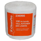 CleanPro 100 Tie Handle Tall Kitchen Bin Liners - Honesty Sales